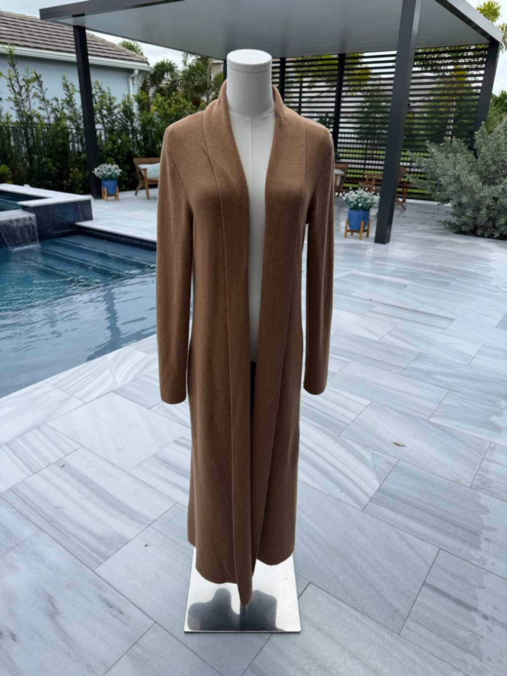 Banana Republic Small Long Open-Front Cardigan Duster in Camel Brown s1